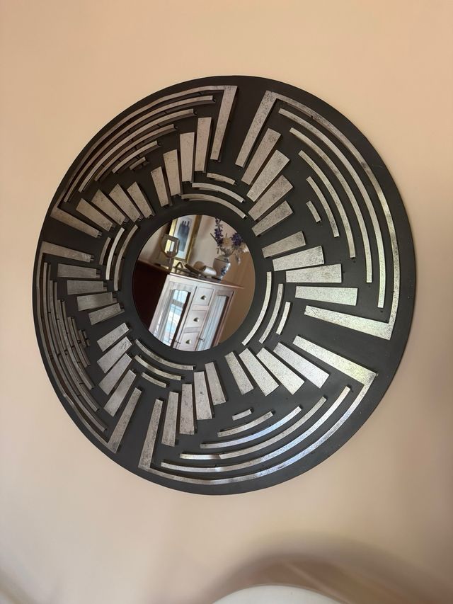 Espejo Redondo Negro y Plateado