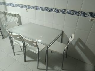 Mesa y 4 Sillas Cocina Cristal y Metal