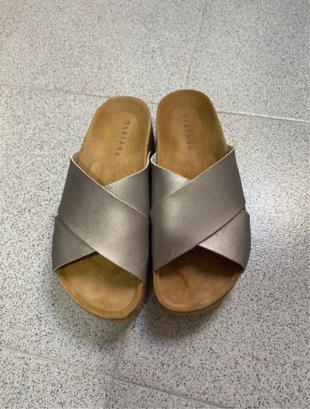 Sandalias Tiziana Plataforma Verano Beige/Plata