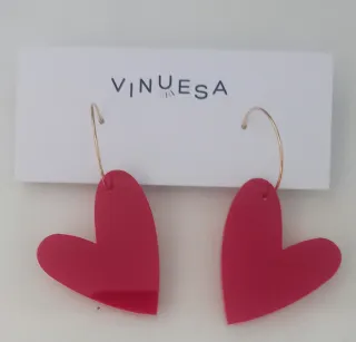 Pendientes Corazón Vinuesa Dorados Rojos