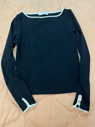 Camiseta Mango Cuello Barco Negra