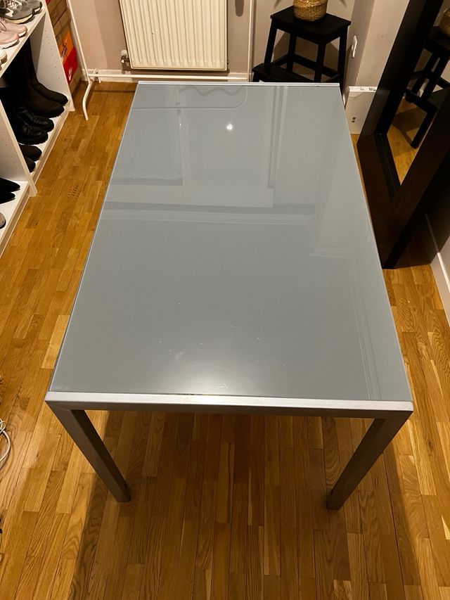 Mesa cristal comedor/escritorio gris