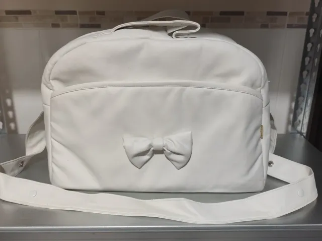 Bolso maternidad bebé blanco con lazo