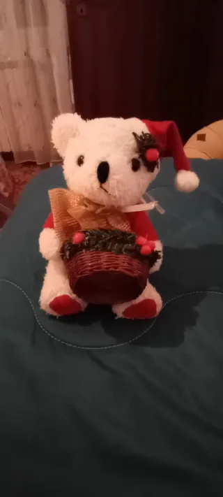 Peluche Orso Bianco Cesto Natale