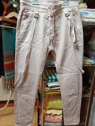 Pantalón mujer beige/rosa