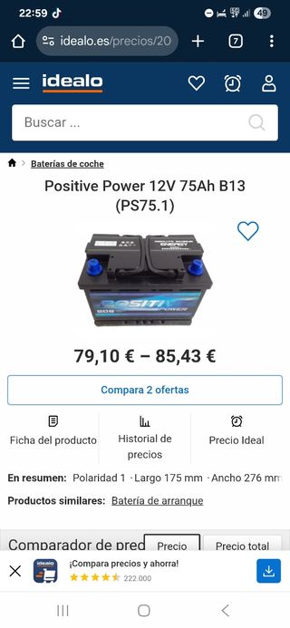 Batería Coche 75 Ah