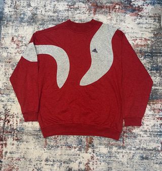 Sudadera Adidas Vintage Roja Gris Logo Bordado