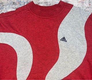 Sudadera Adidas Vintage Roja Gris Logo Bordado