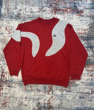 Sudadera Adidas Vintage Roja Gris Logo Bordado