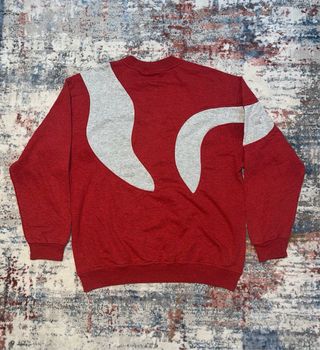 Sudadera Adidas Vintage Roja Gris Logo Bordado
