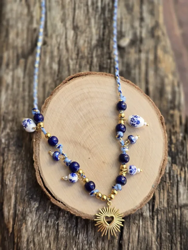 Collar Corazón Azul y Dorado