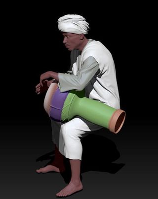 Pastor tocando el djembé para Belén en 3D