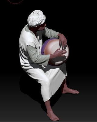 Pastor tocando el djembé para Belén en 3D