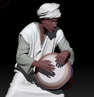 Pastor tocando el djembé para Belén en 3D