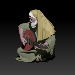 Pastor tocando la mandolina para Belén 3D