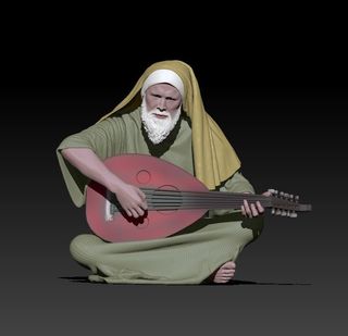 Pastor tocando la mandolina para Belén 3D