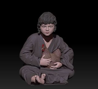 Niño con gallina para Belén en 3D