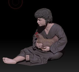 Niño con gallina para Belén en 3D