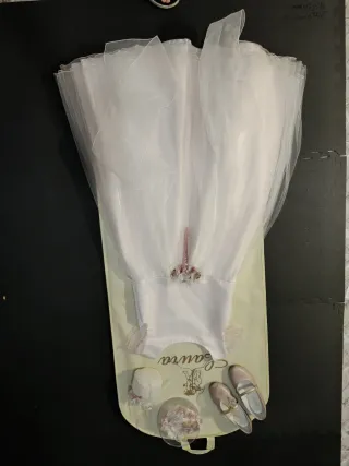 Vestido de comunión blanco y rosa