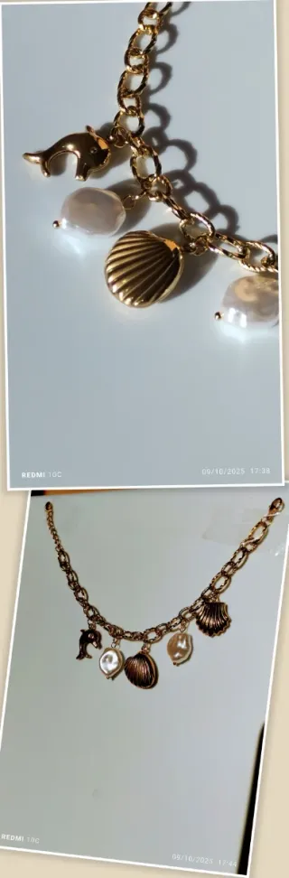 Pulsera diseño perlas acero dorado
