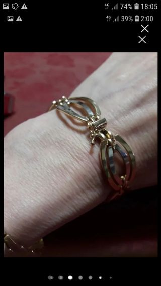 Pulsera Oro 18k Combinada Ancha Maciza. De Diseño 