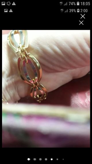 Pulsera Oro 18k Combinada Ancha Maciza. De Diseño 