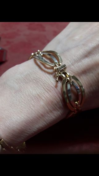 Pulsera Oro 18k Combinada Ancha Maciza. De Diseño 