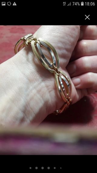 Pulsera Oro 18k Combinada Ancha Maciza. De Diseño 