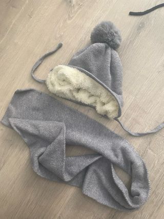 Gorro y bufanda para niños gris