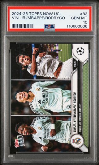 Cromo de Vini Jr + Mbappe + Rodrygo en PSA 10