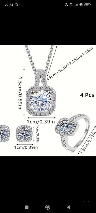 Set nuevo Bisutería 4 Piezas colgante anillo plata