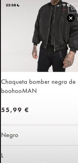 Chaqueta Bomber Negra Chico BoohooMAN