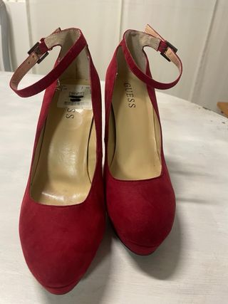Zapatos Guess Peep Toe Rojos Tacón