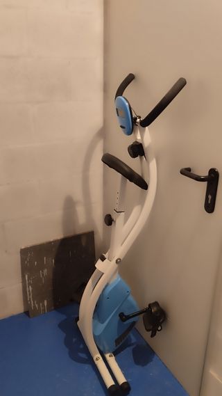 Bici Estática Plegable Azul y Blanca