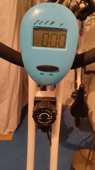 Bici Estática Plegable Azul y Blanca