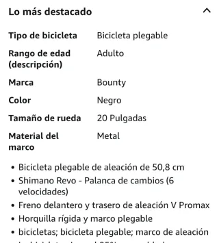 Bicicleta Plegable Aluminio Negra