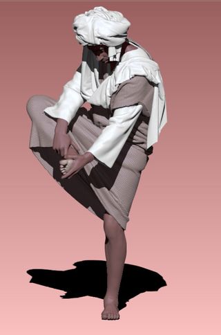 Pastor limpiándose el pie para Belén en 3D