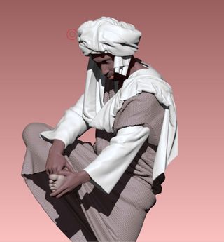 Pastor limpiándose el pie para Belén en 3D