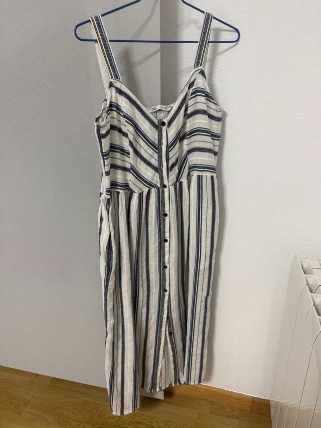 Vestido Zara Rayas Beige y Azul