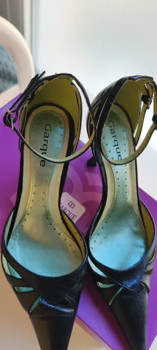 Zapatos Garque tacón negro fiesta. Piel.