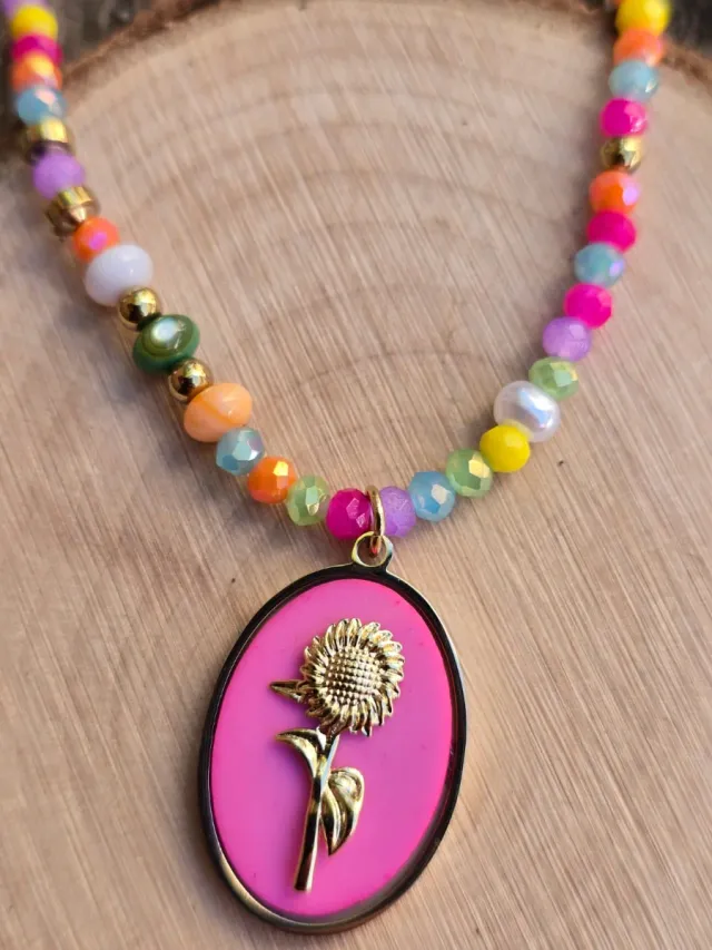 Collar Acero Inoxidable Flor Multicolor