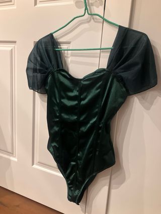 Body corpiño mangas tul verde oscuro T M