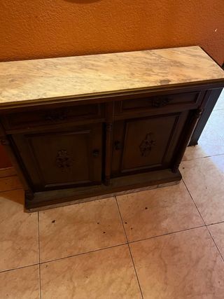 Mueble recibidor madera y mármol