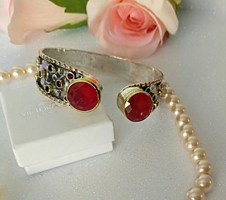 Pulsera plata 925,oro y rubies