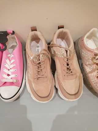 Deportivas Mujer Talla 40 Dorado y Rosa