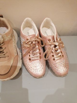 Deportivas Mujer Talla 40 Dorado y Rosa