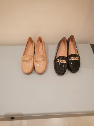 Mocasines Mujer Talla 40 Beige y Negro
