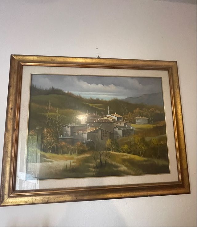 Quadro  paesaggio con cornice dorata