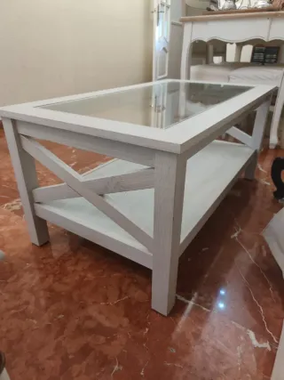Mesa de centro de madera y cristal Ikea