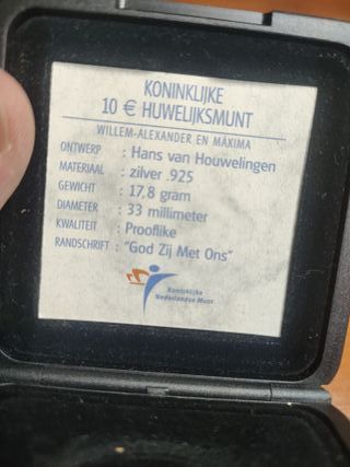 Moneda 10€ Plata Holanda Boda Real